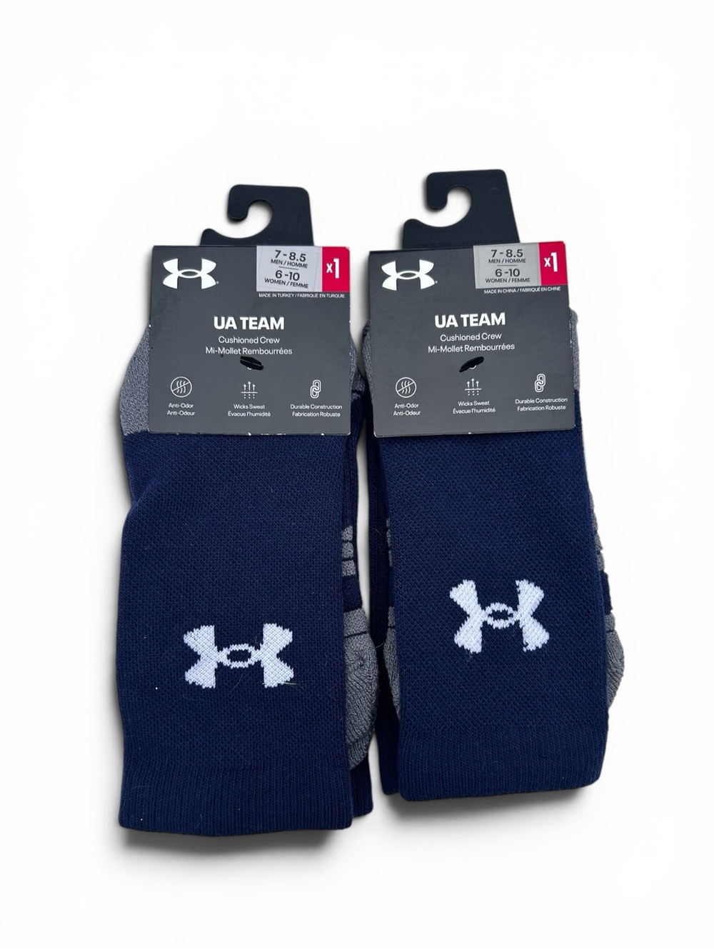 Under Armour UA Team Cushioned Crew Socks Bundle Midnight Navy Grey NWT